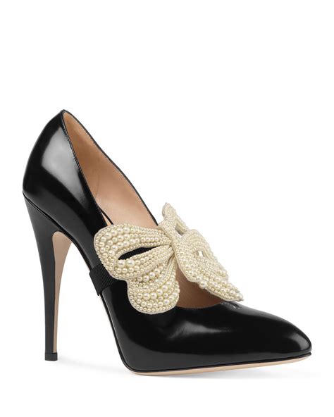 gucci faux pearl pump bow|Gucci Bow Pumps .